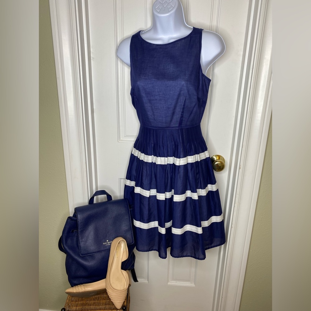 Talbots navy and white party dress